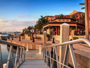 Waterfront dining at The Esplanade Shoppes in Marco Island during a Naples boat charter