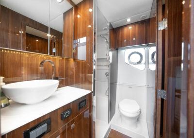Ensuite yacht bathroom on BRADventures with vessel sink and glass shower